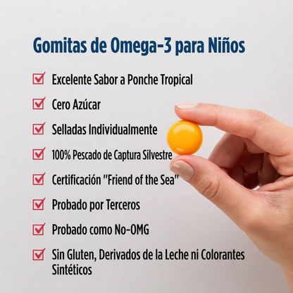 DHA Para Niños Sabor Ponche Tropical, Sin Azúcar (30 Gomitas), Nordic Naturals