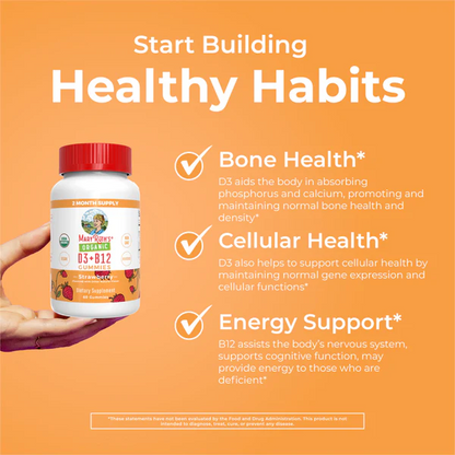 D3+B12 gomitas organicas (60 gomitas) / Vitamin D3+B12 Gummies, Strawberry, Org, 60 ct
