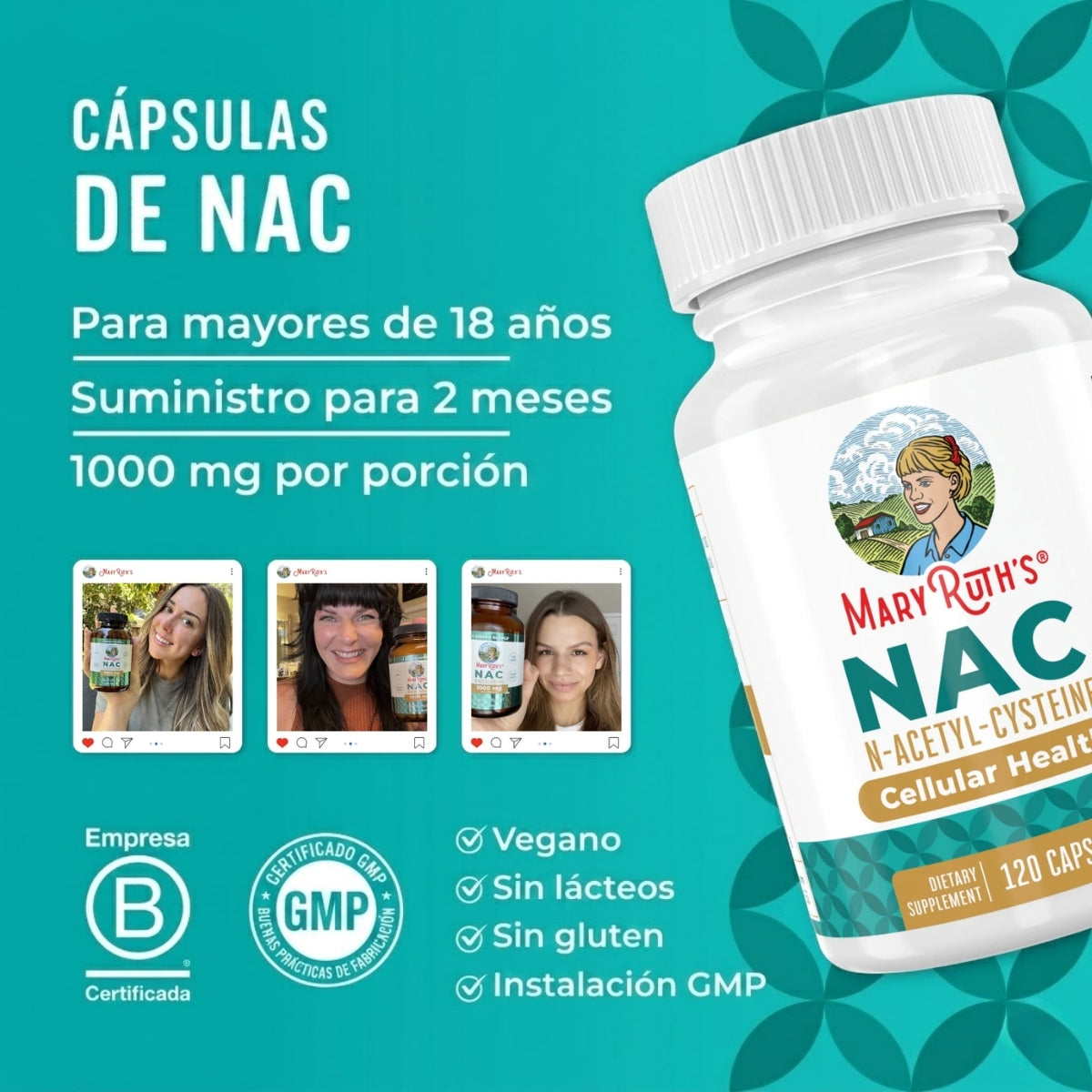N-Acetil-Cisteína (NAC) 1000 mg (120 caps), Mary Ruth´s