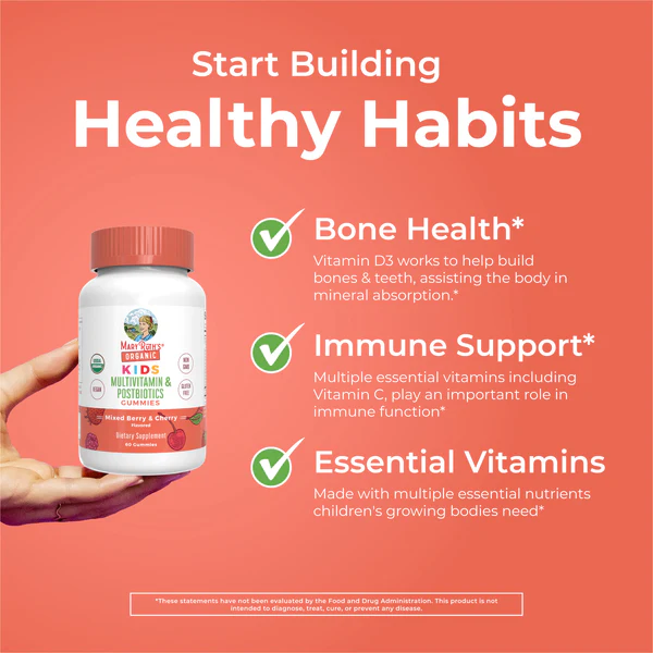 Multivitamínico orgánico para niños + Gomitas posbióticas/ Kids Multivitamin & Postbiotics Gummies, Mixed Berry & Cherry, Org, 60 ct