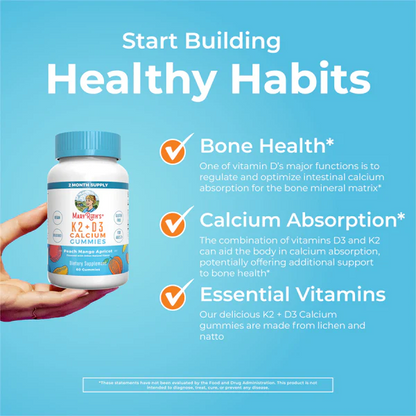 Calcio K2 + D3 en gomitas (60 gomitas) / Vitamin K2+D3 Calcium Gummies, Peach Mango & Apricot, 60 ct