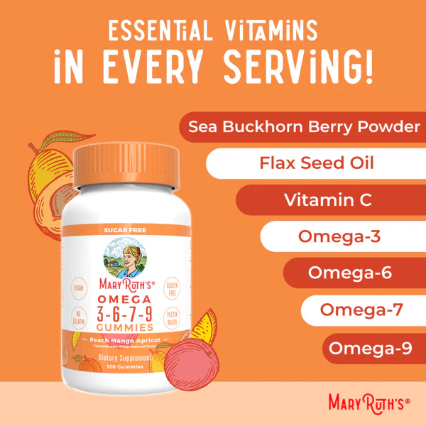 Omega 3-6-7-9 Gomitas 120 unidades / Omega 3-6-7-9 Gummies, Peach Mango & Apricot, 120 ct