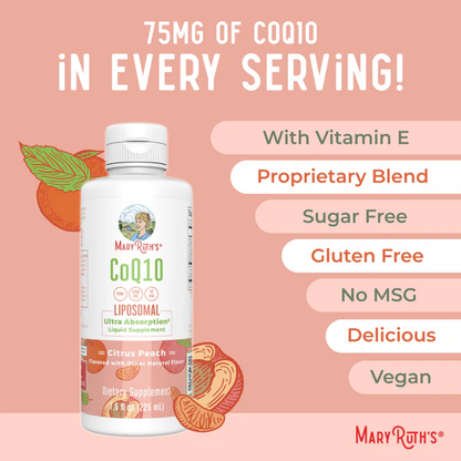 CoQ10 Liposomal, Melocotón Cítrico, (7.5 fl oz/225ml), Mary Ruth´s