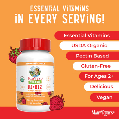 D3+B12 gomitas organicas (60 gomitas) / Vitamin D3+B12 Gummies, Strawberry, Org, 60 ct