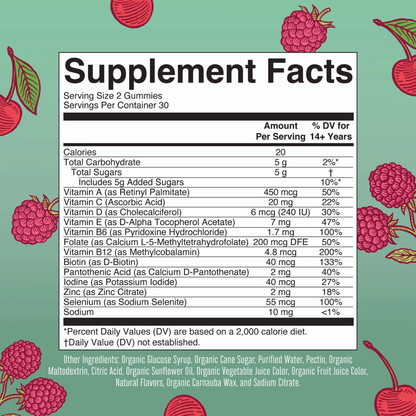 Gomitas multivitamínicas orgánicas para mujeres (60gomitas) / Women's Multivitamin Gummies, Cherry & Raspberry, Org, (60ct)