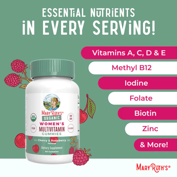 Gomitas multivitamínicas orgánicas para mujeres (60gomitas) / Women's Multivitamin Gummies, Cherry & Raspberry, Org, (60ct)