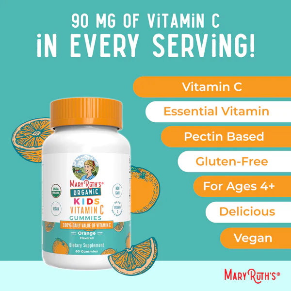 Vitamina C gomitas para niños orgánicos (60gomitas) / Kids Vitamin C Gummies, Orange, Org, (60ct)
