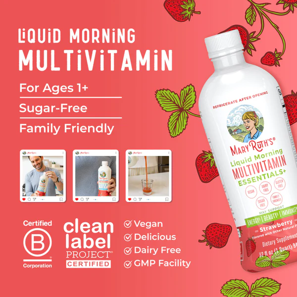 Multivitaminico Matutino Essentials+ Sabor Fresa (887 ml), Mary Ruth's