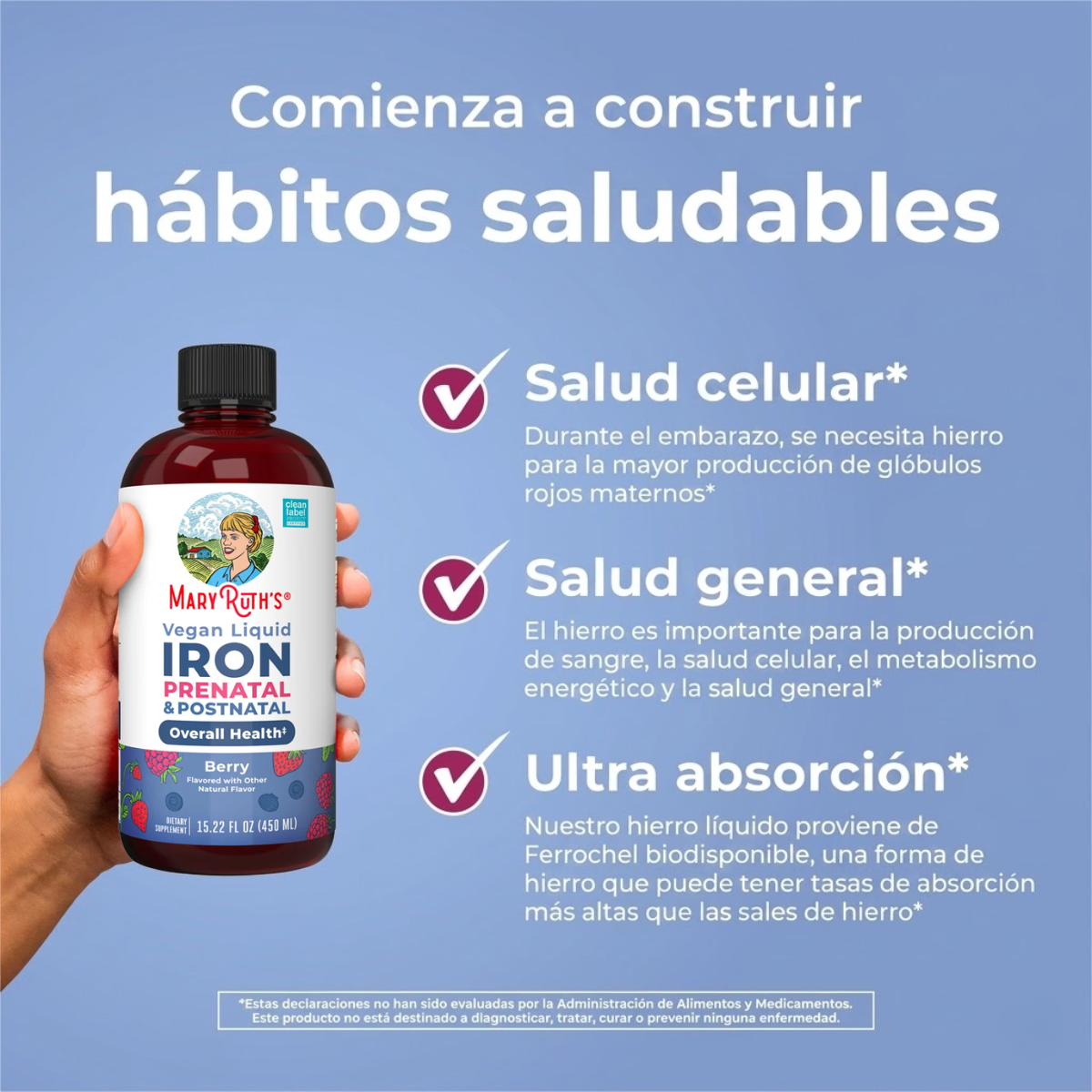 Hierro líquido prenatal y posnatal (473ml) / Prenatal Postnatal Iron Liquid, Berry (16oz)