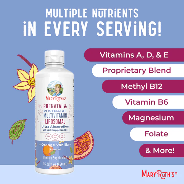 Multivitamínico liposomal prenatal y posnatal 15.22oz (450.10ml) / Prenatal Postnatal Multivitamin Liposomal, Orange Vanilla, (15.22oz)