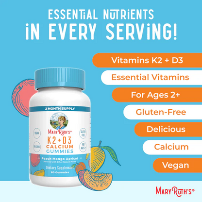 Calcio K2 + D3 en gomitas (60 gomitas) / Vitamin K2+D3 Calcium Gummies, Peach Mango & Apricot, 60 ct