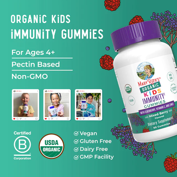 Gomitas orgánicas de inmunidad para niños 60gomitas / Kids Immunity Gummies, Mixed Berry, Org, 60 ct