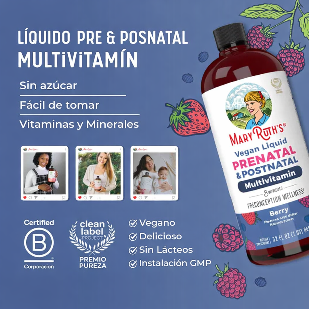 Multivitamínico Prenatal y Postnatal (32 fl oz /946ml), Mary Ruth´s
