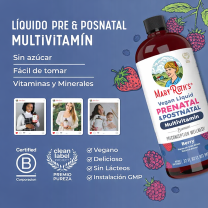 Multivitamínico Prenatal y Postnatal (32 fl oz /946ml), Mary Ruth´s
