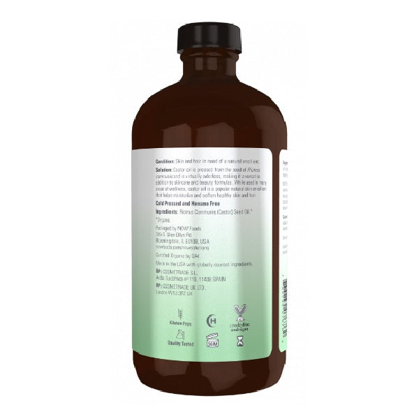 Aceite de ricino en botella de vidrio, orgánico (16 fl oz/473ml)