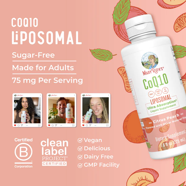 CoQ10 Liposomal, Melocotón Cítrico, (7.5 fl oz/225ml), Mary Ruth´s