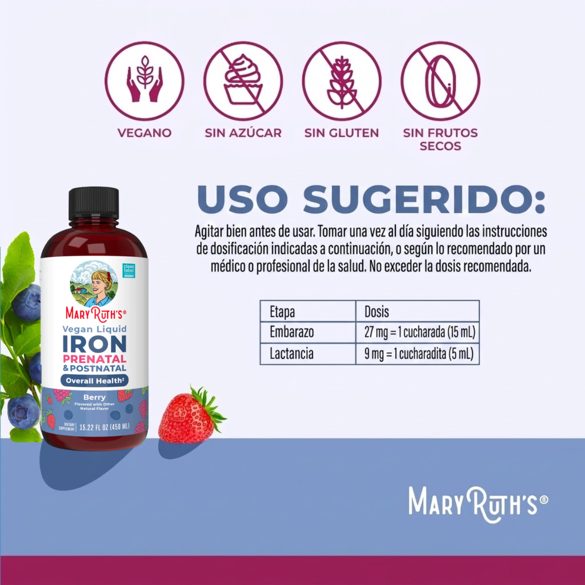 Hierro líquido prenatal y posnatal (473ml) / Prenatal Postnatal Iron Liquid, Berry (16oz)
