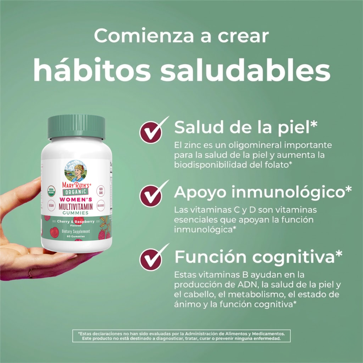 Gomitas multivitamínicas orgánicas para mujeres (60gomitas) / Women's Multivitamin Gummies, Cherry & Raspberry, Org, (60ct)