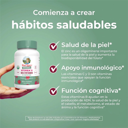 Gomitas multivitamínicas orgánicas para mujeres (60gomitas) / Women's Multivitamin Gummies, Cherry & Raspberry, Org, (60ct)
