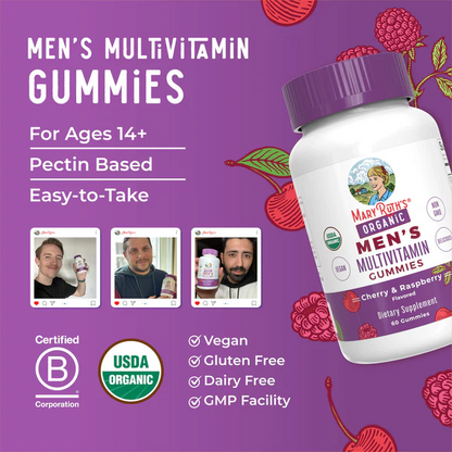 Multivitaminico orgánico para hombres (60gomitas) / Men's Multivitamin Gummies, Cherry & Raspberry, Org, (60ct)