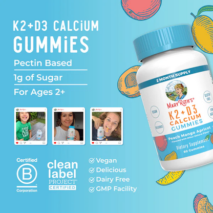 Calcio K2 + D3 en gomitas (60 gomitas) / Vitamin K2+D3 Calcium Gummies, Peach Mango & Apricot, 60 ct