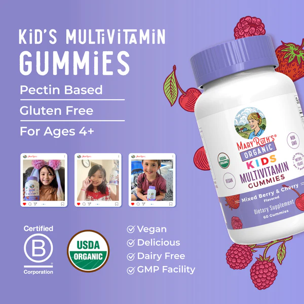 Gomitas multivitamínicas orgánicas para niños (60 gomitas) / Kids Multivitamin Gummies, Mixed Berry & Cherry, Org, 60 ct