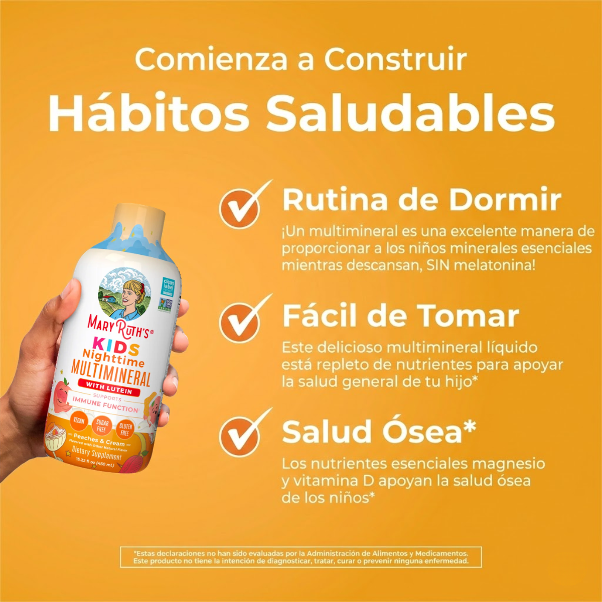 Multimineral Nocturno para Niños Sabor Durazno Cremoso, Liquido (15.22 fl oz 450 ml), Mary Ruth's