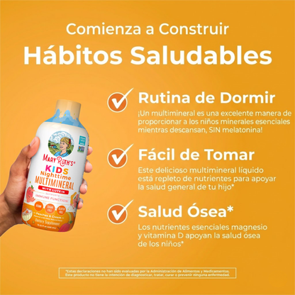 Multimineral Nocturno para Niños Sabor Durazno Cremoso, Liquido (15.22 fl oz 450 ml), Mary Ruth's