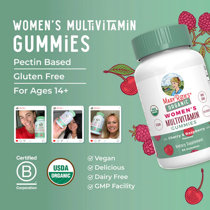 Gomitas multivitamínicas orgánicas para mujeres (60gomitas) / Women's Multivitamin Gummies, Cherry & Raspberry, Org, (60ct)