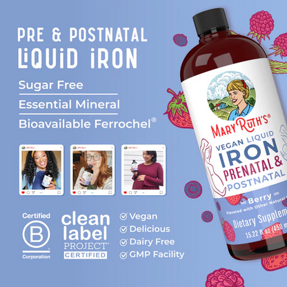 Hierro líquido prenatal y posnatal (473ml) / Prenatal Postnatal Iron Liquid, Berry (16oz)