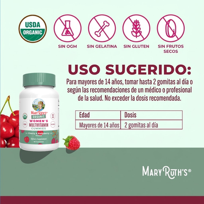 Gomitas multivitamínicas orgánicas para mujeres (60gomitas) / Women's Multivitamin Gummies, Cherry & Raspberry, Org, (60ct)