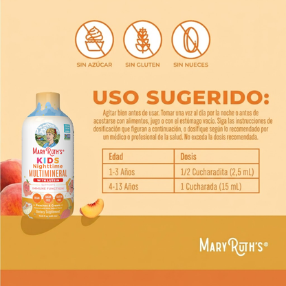Multimineral Nocturno para Niños Sabor Durazno Cremoso, Liquido (15.22 fl oz 450 ml), Mary Ruth's