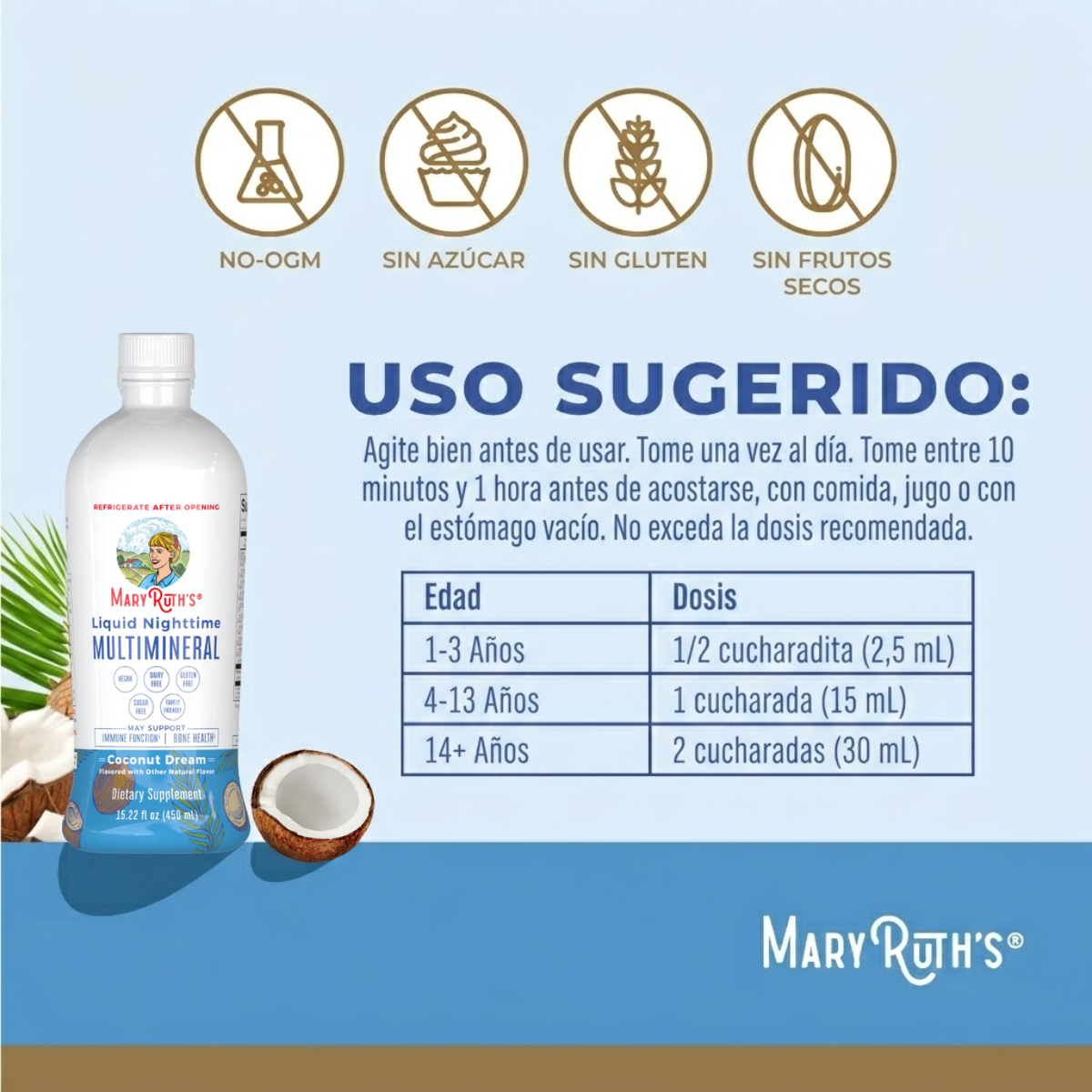 Multimineral líquido nocturno (coco) 15,22 oz (450 mL)