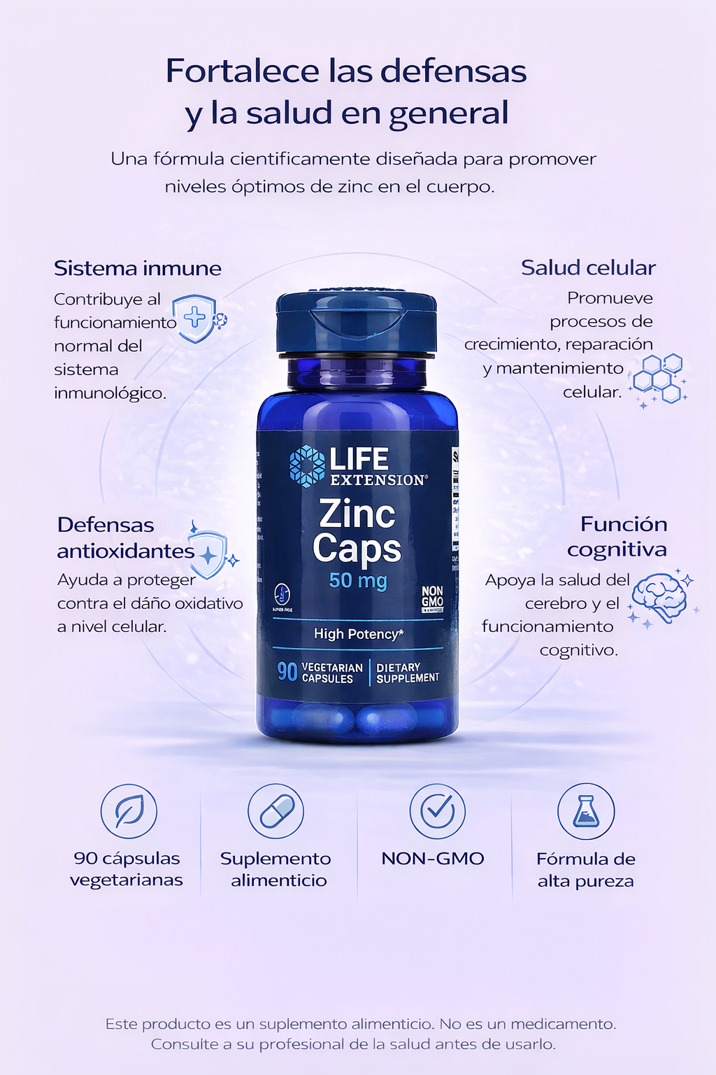 Zinc en capsulas 50mg (90 vcaps) /Zinc Caps 50mg (90 vcaps)