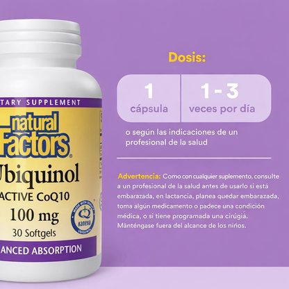 Ubiquinol Activo CoQ10 100 mg 30 sg, Natural Factors