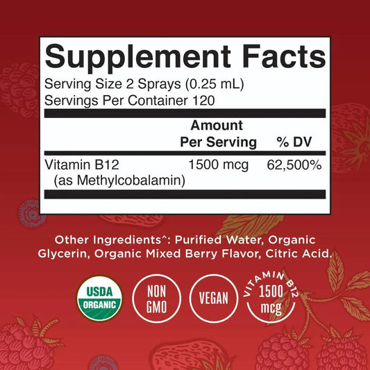 Spray orgánico de metilo B12 (30ml) / Vitamin B12 Spray, Berry, Org, (1oz)