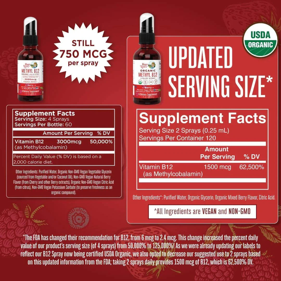 Spray orgánico de metilo B12 (30ml) / Vitamin B12 Spray, Berry, Org, (1oz)
