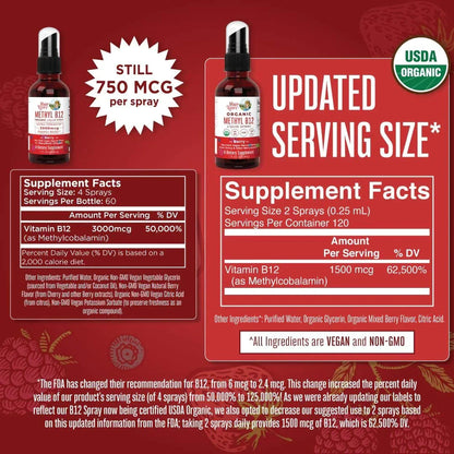Spray orgánico de metilo B12 (30ml) / Vitamin B12 Spray, Berry, Org, (1oz)