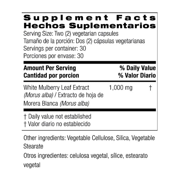 Extracto De Hoja De Mora Blanca 1,000 Mg, (60 Capsulas), Bio Nutrition