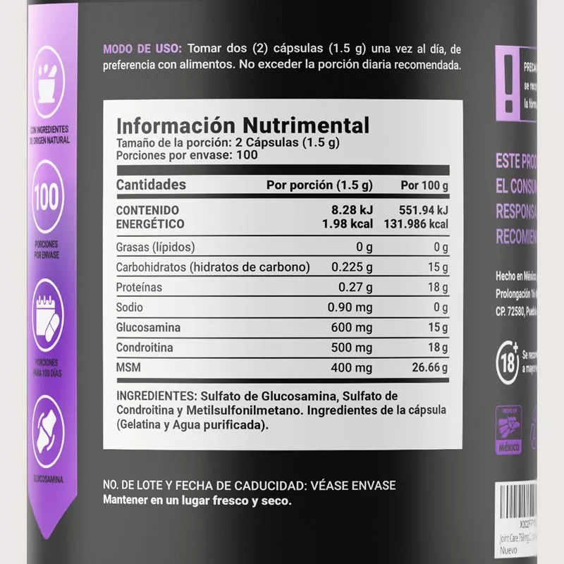 Glucosamina, Condroitina y MSM 1500 mg (200 caps), Blife