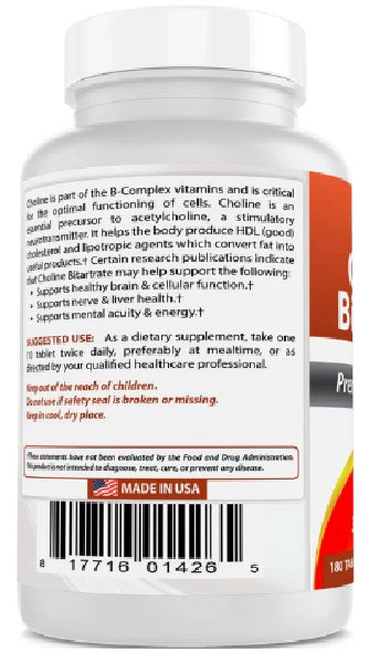 Bitartrato de colina 650 mg (180 comprimidos), Best Naturals