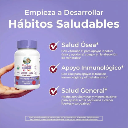 Gomitas multivitamínicas orgánicas para niños (60 gomitas) / Kids Multivitamin Gummies, Mixed Berry & Cherry, Org, 60 ct