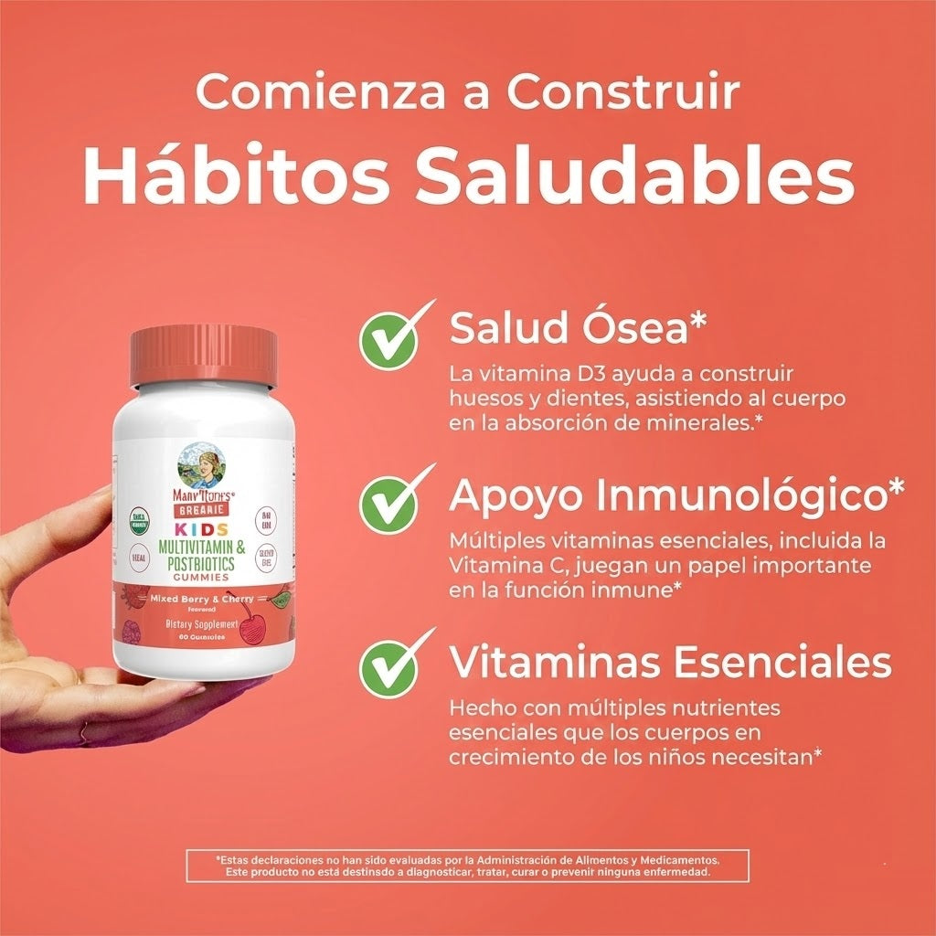 Multivitamínico orgánico para niños + Gomitas posbióticas/ Kids Multivitamin & Postbiotics Gummies, Mixed Berry & Cherry, Org, 60 ct