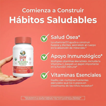 Multivitamínico orgánico para niños + Gomitas posbióticas/ Kids Multivitamin & Postbiotics Gummies, Mixed Berry & Cherry, Org, 60 ct