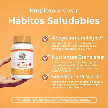 Gomitas veganas Omega-3 para niños (60gomitas) / Kids Omega 3 Gummies, Orange, 60 ct