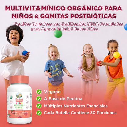 Multivitamínico orgánico para niños + Gomitas posbióticas/ Kids Multivitamin & Postbiotics Gummies, Mixed Berry & Cherry, Org, 60 ct