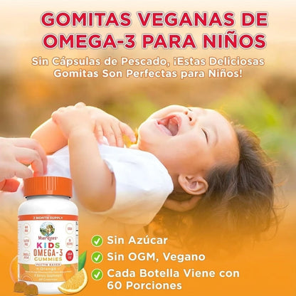 Gomitas veganas Omega-3 para niños (60gomitas) / Kids Omega 3 Gummies, Orange, 60 ct