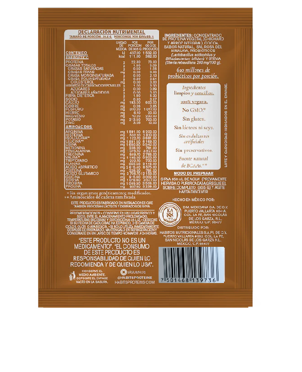 OFERTA 50% Proteina Probiotica, Cacao CAJA (16 pack de 30.5 gr), Habits