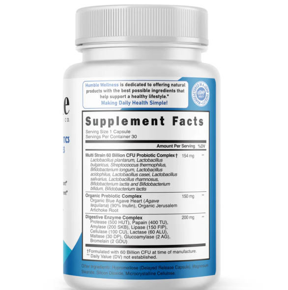 OFERTA 25% Probiotico 60 billions + Prebiotico de Maxima Fuerza con Enzimas Digestivas 10 cepas (30 caps), Humble