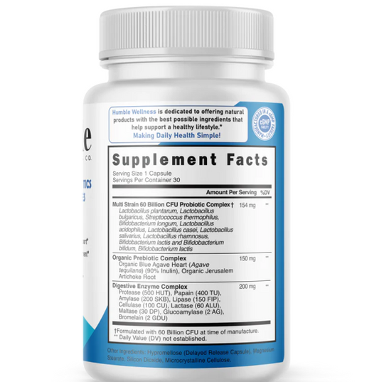 OFERTA 25% Probiotico 60 billions + Prebiotico de Maxima Fuerza con Enzimas Digestivas 10 cepas (30 caps), Humble